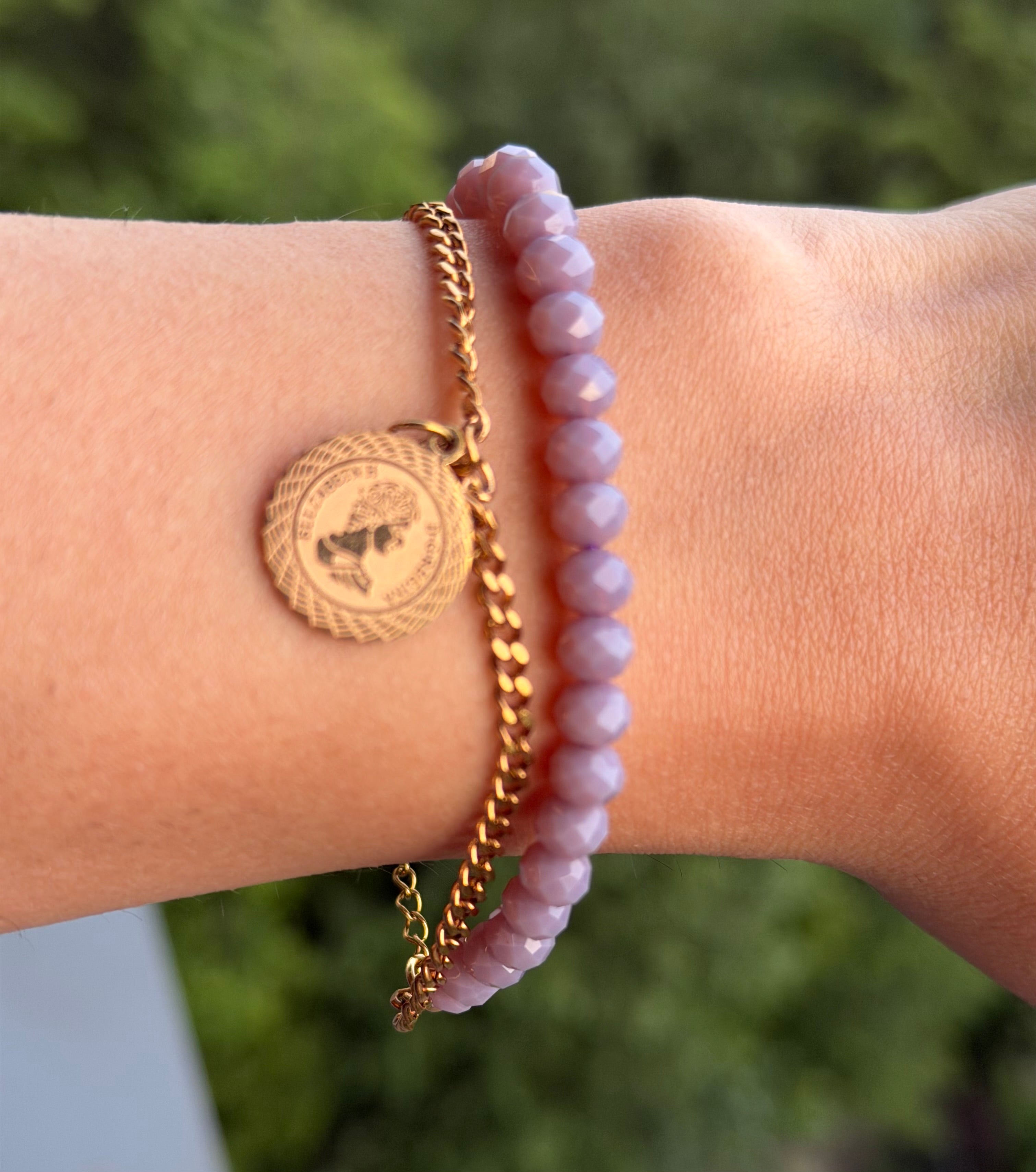 Royal Blush Bracelet – Gold Coin Charm