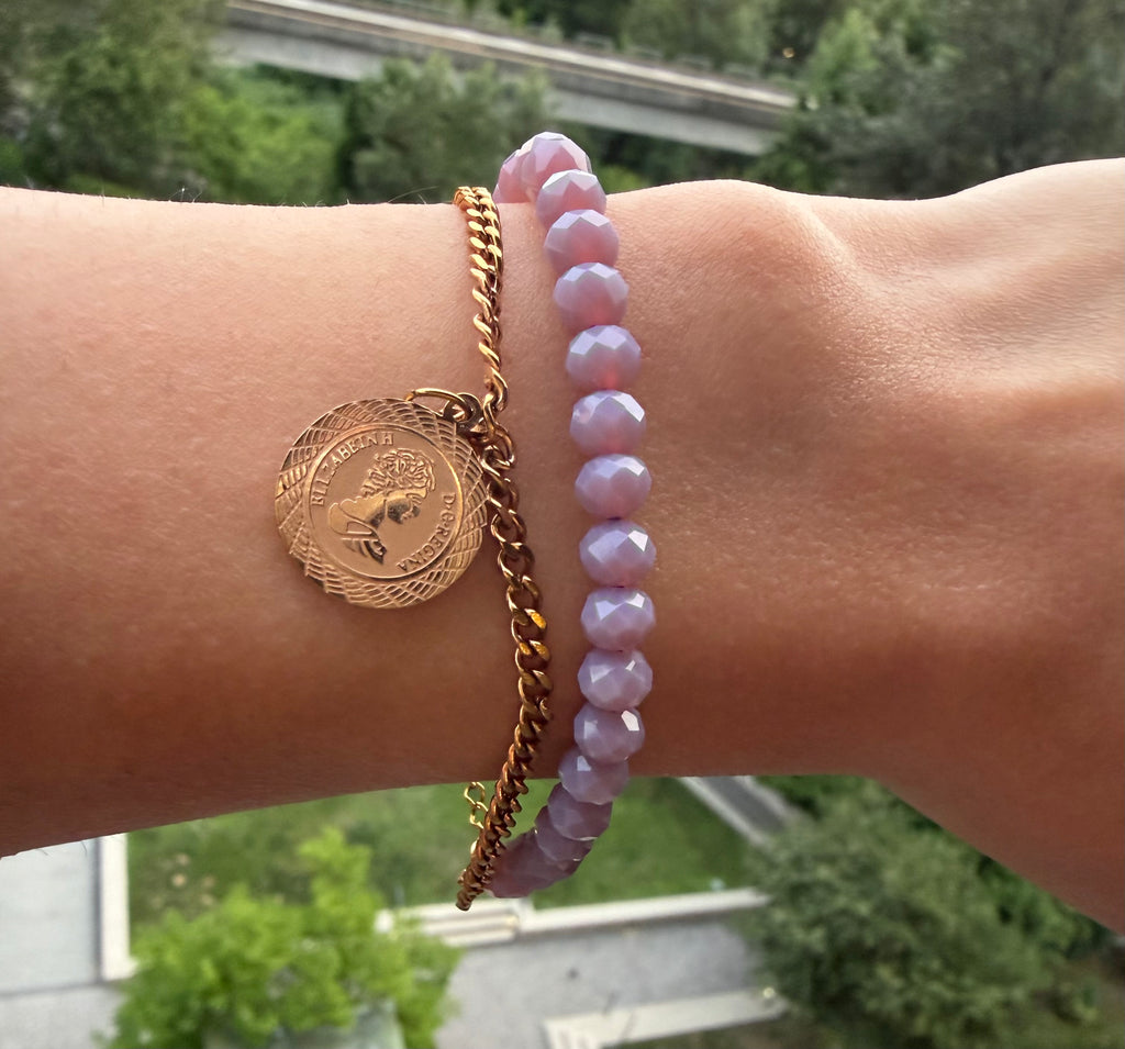 Royal Blush Bracelet – Gold Coin Charm