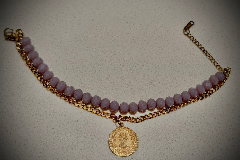 Royal Blush Bracelet – Gold Coin Charm